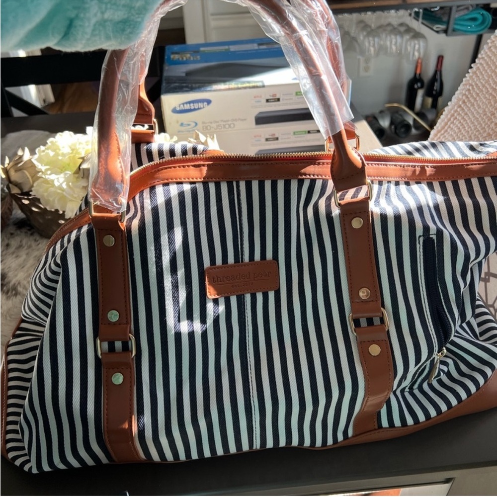 Striped Navy and White Tote Bag